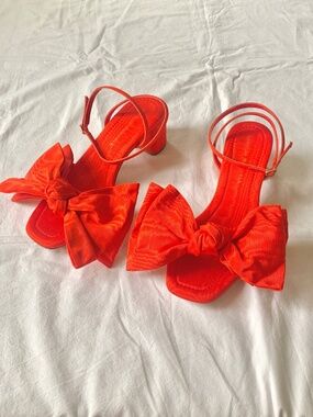 Loeffler Randall Carmen Red Moiré Bow Sandal US7 NEW with small flaws